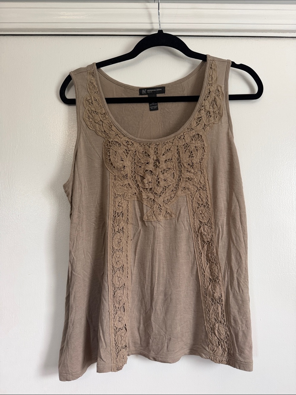 INC International Concepts Taupe Crochet-Front Tank Top